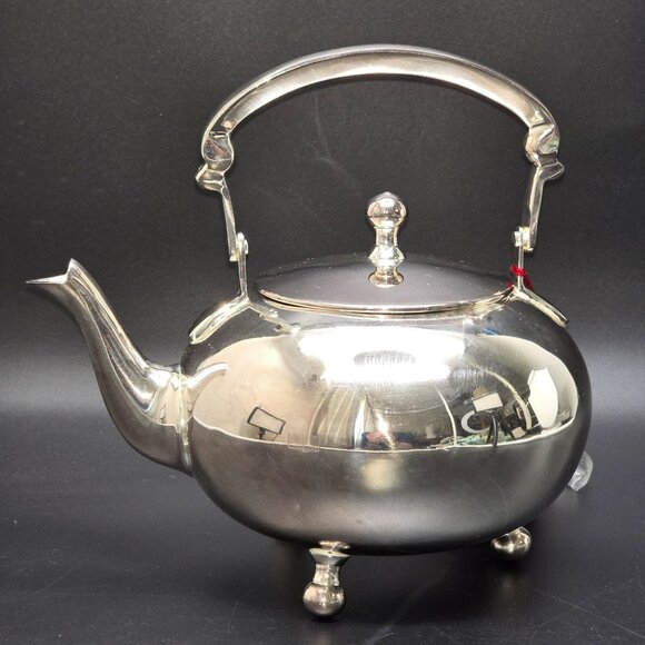 Vintage Silver-Plated Teapot Handle & Spout Monogrammed "M" Ball Footed DH1342 - Picture 4 of 7